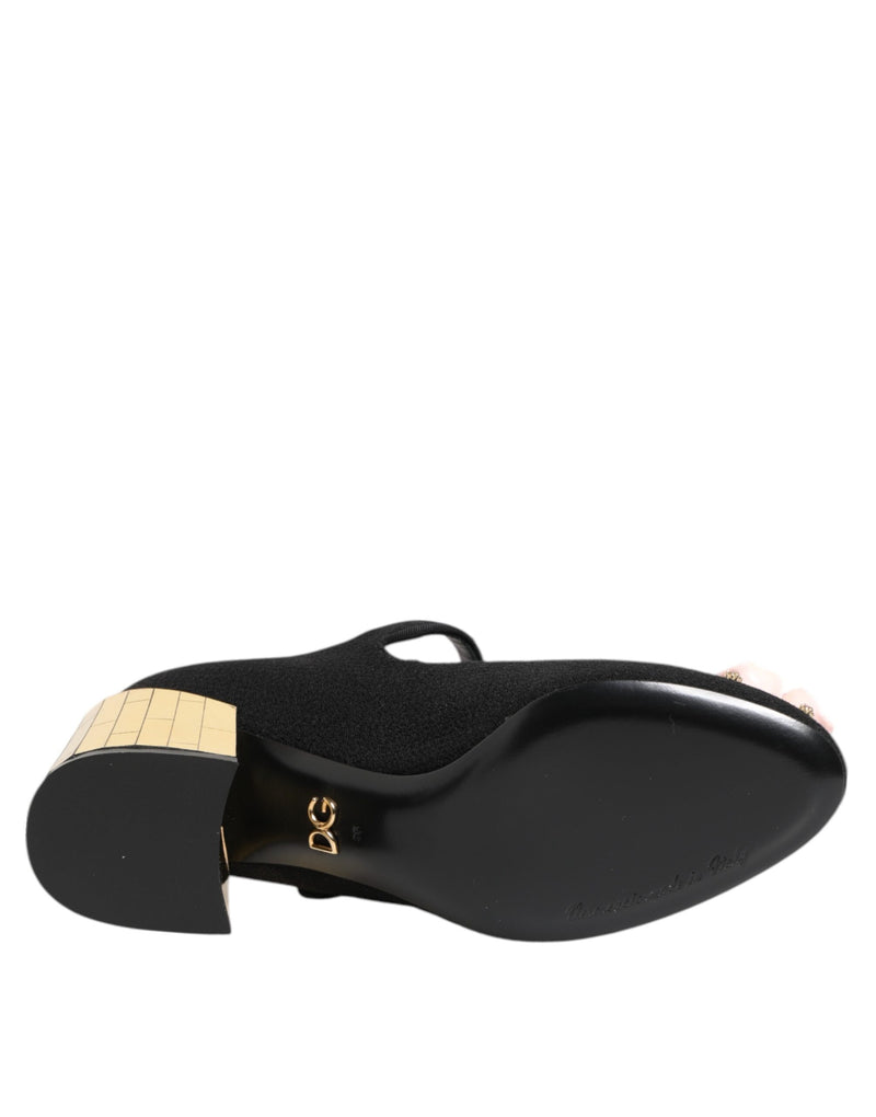 Chaussures Mary Jane Dolce & Gabbana noires ornées de fleurs et de cristaux