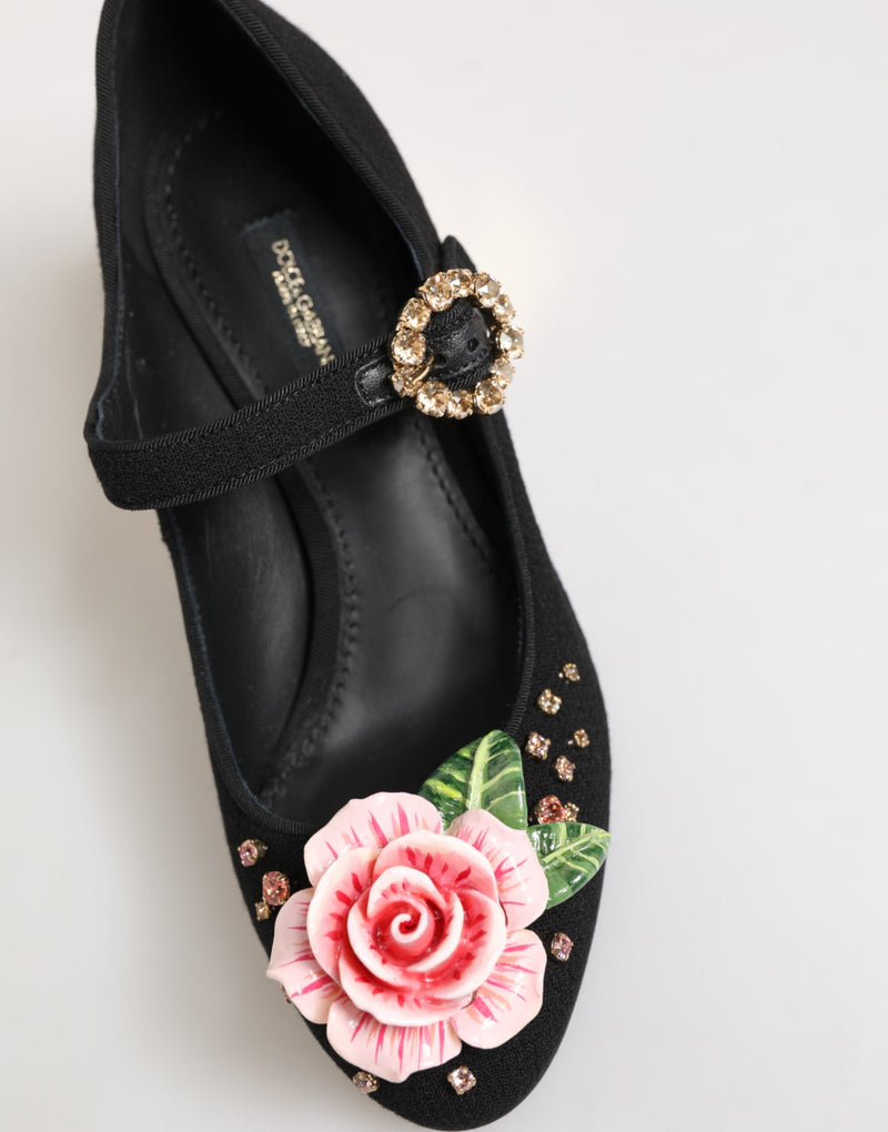 Chaussures Mary Jane Dolce & Gabbana noires ornées de fleurs et de cristaux