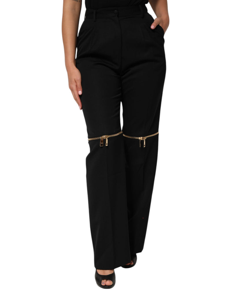 Pantaloni a gamba dritta Dolce & Gabbana in lana nera con dettagli con zip