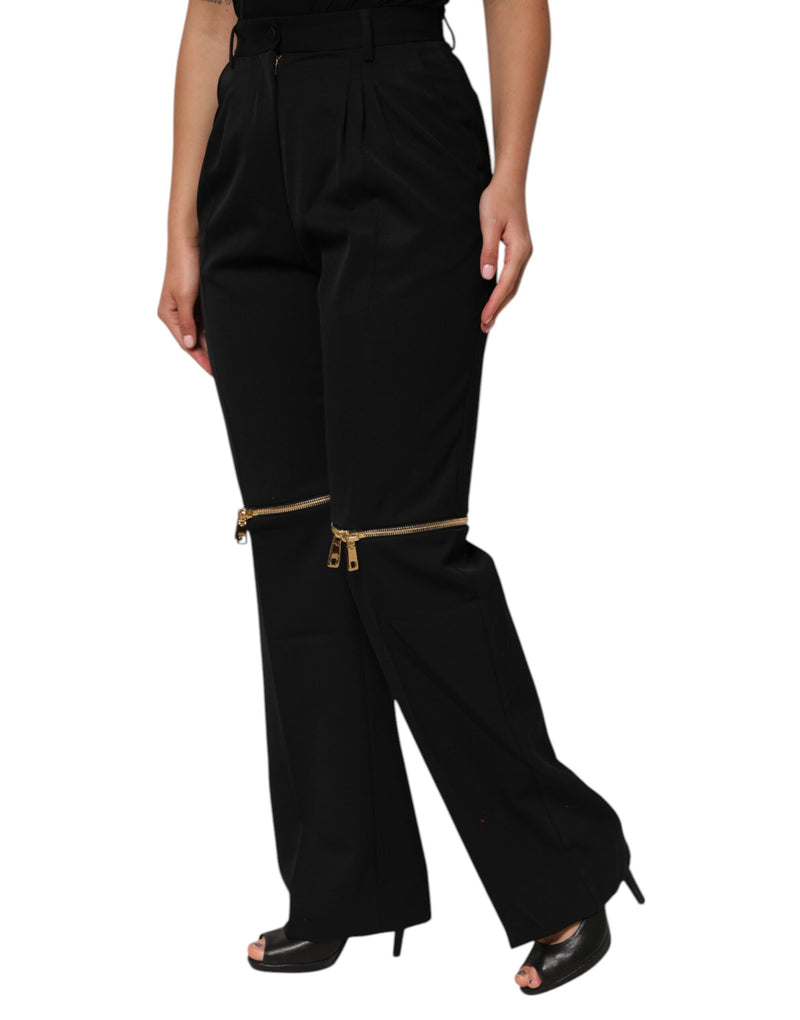 Pantaloni a gamba dritta Dolce & Gabbana in lana nera con dettagli con zip