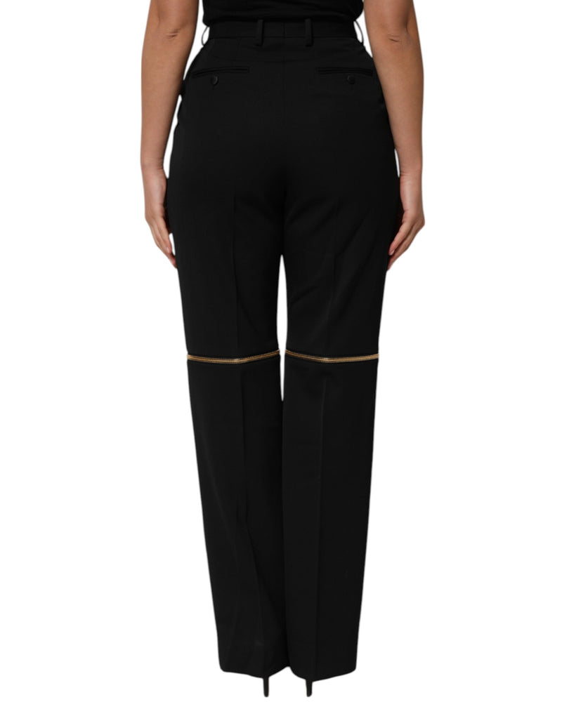 Pantaloni a gamba dritta Dolce & Gabbana in lana nera con dettagli con zip