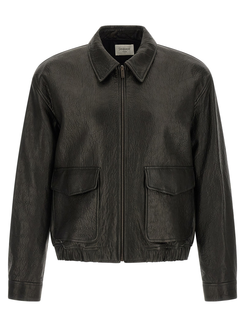 Saint Laurent Hammered Leather Bomber Jacket | Urbalenti™ NYC