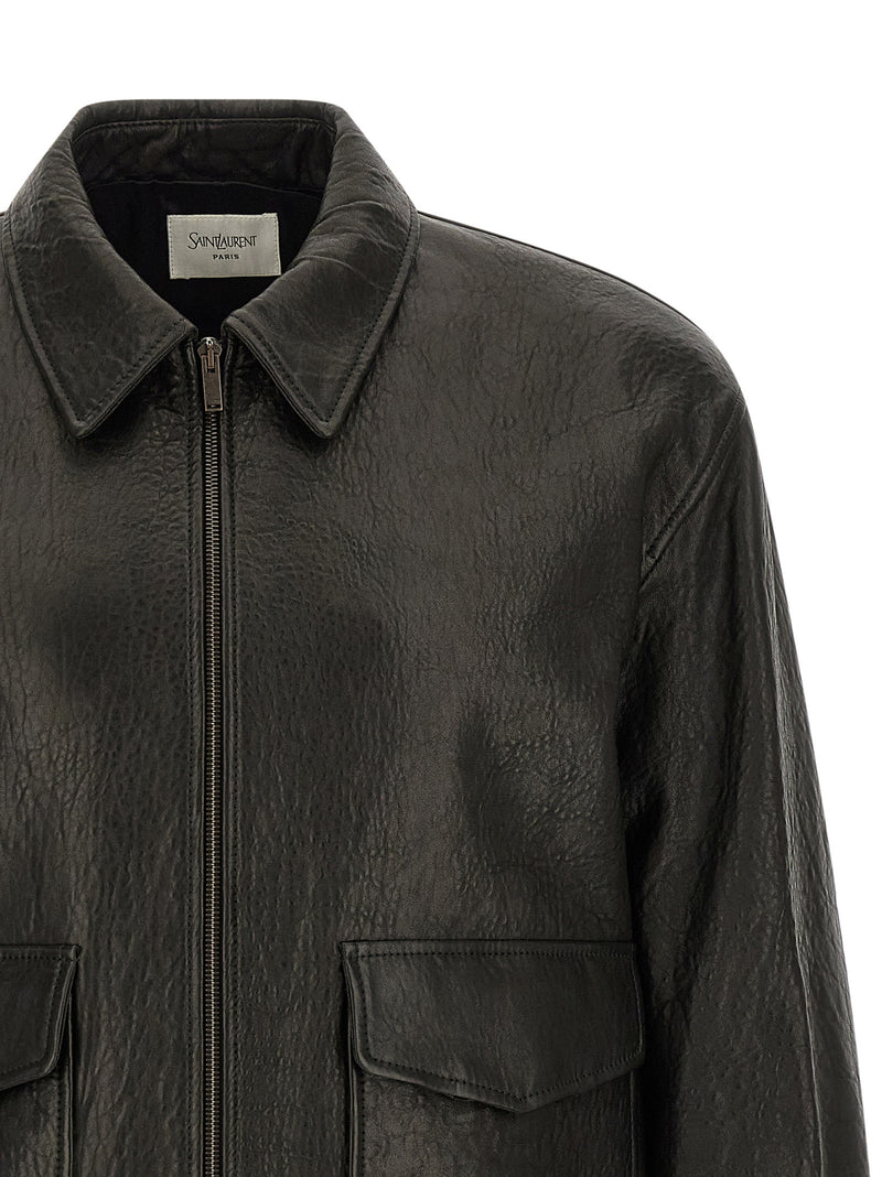 Saint Laurent Hammered Leather Bomber Jacket | Urbalenti™ NYC