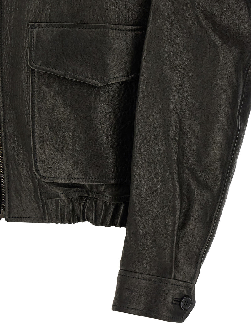Saint Laurent Hammered Leather Bomber Jacket | Urbalenti™ NYC