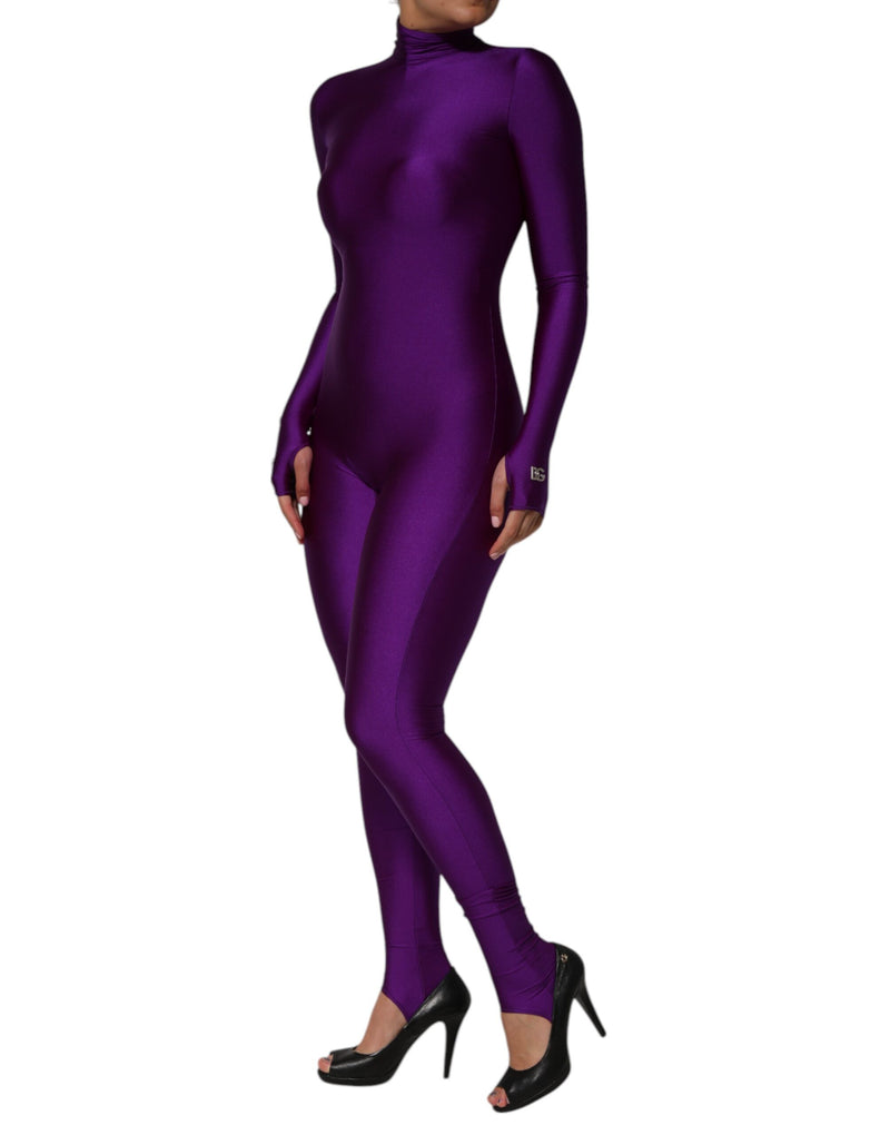 Vestido macacão tubinho roxo Dolce & Gabbana, de gola alta, em náilon