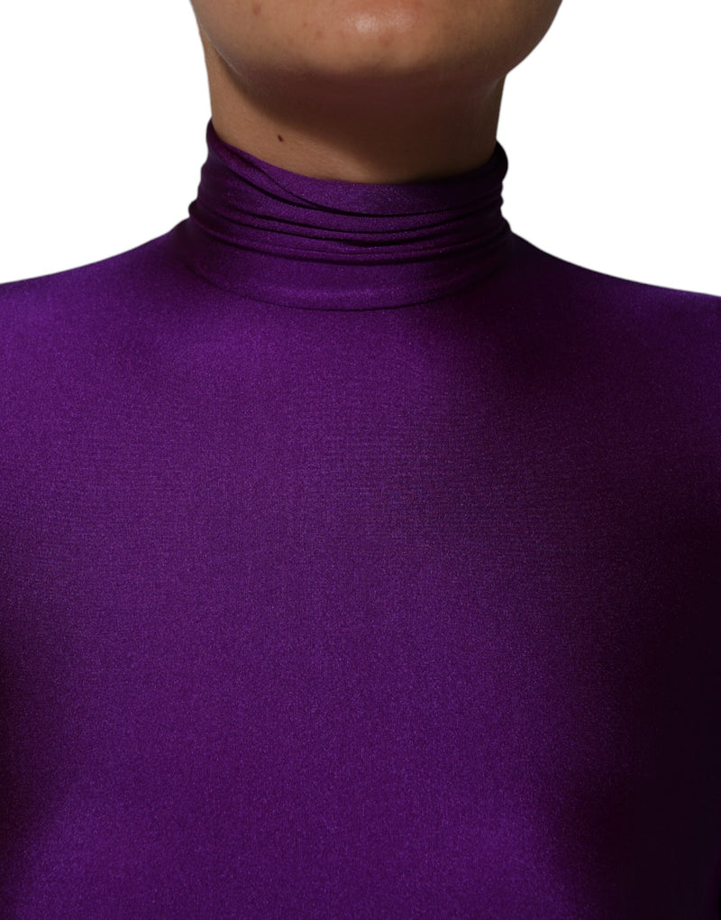 Vestido macacão tubinho roxo Dolce & Gabbana, de gola alta, em náilon