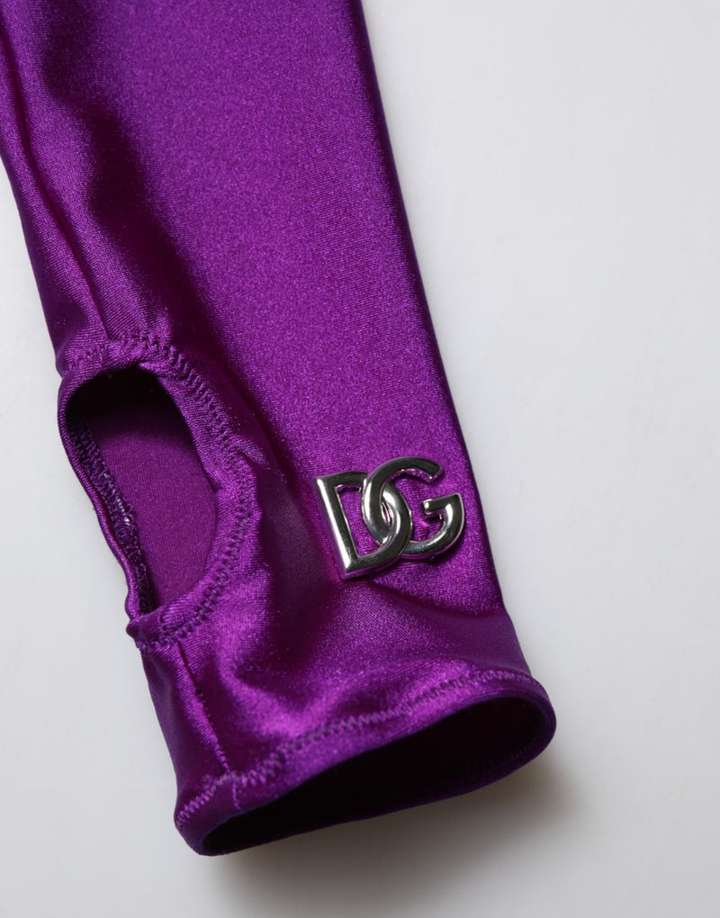 Vestido macacão tubinho roxo Dolce & Gabbana, de gola alta, em náilon