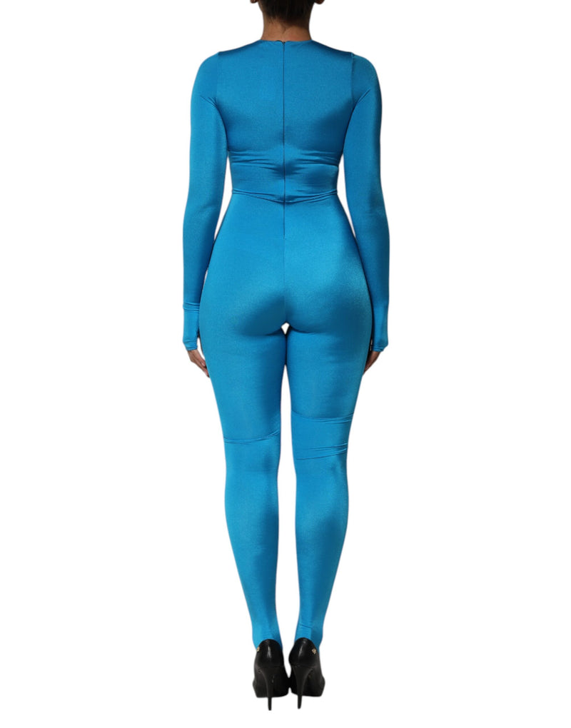 Abito-jumpsuit aderente blu in nylon a girocollo Dolce & Gabbana