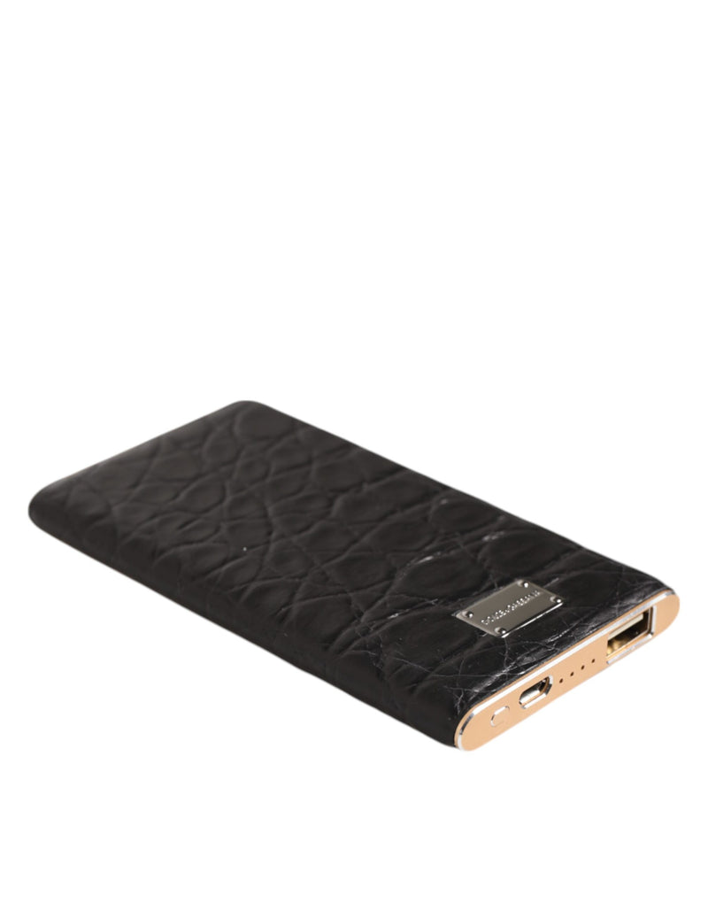 Caricabatterie USB e power bank da 3000 mAh in pelle esotica nera Dolce & Gabbana