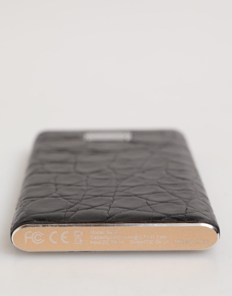 Caricabatterie USB e power bank da 3000 mAh in pelle esotica nera Dolce & Gabbana