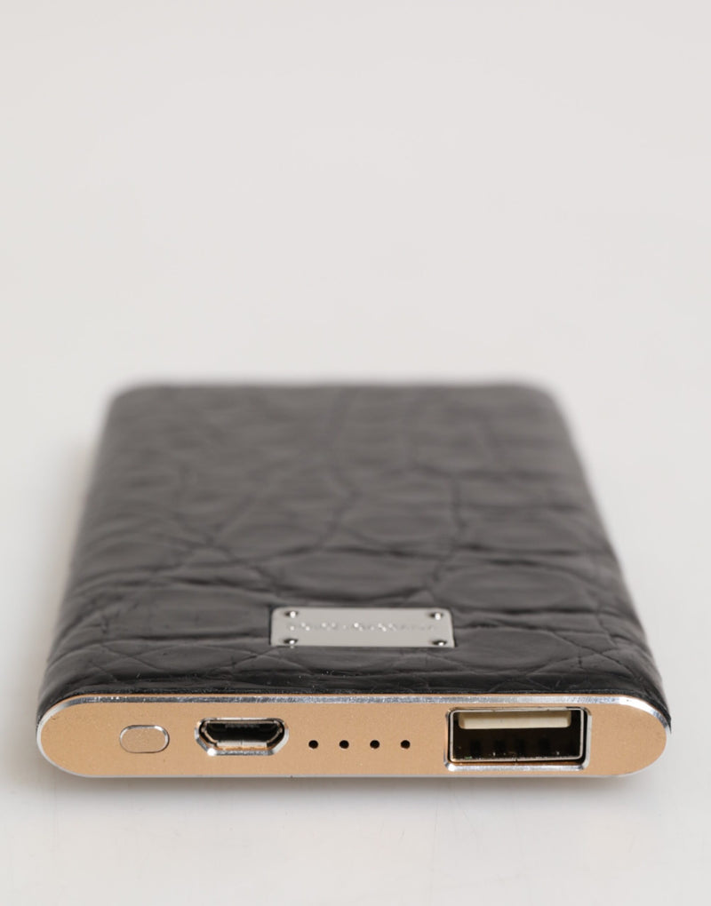 Caricabatterie USB e power bank da 3000 mAh in pelle esotica nera Dolce & Gabbana
