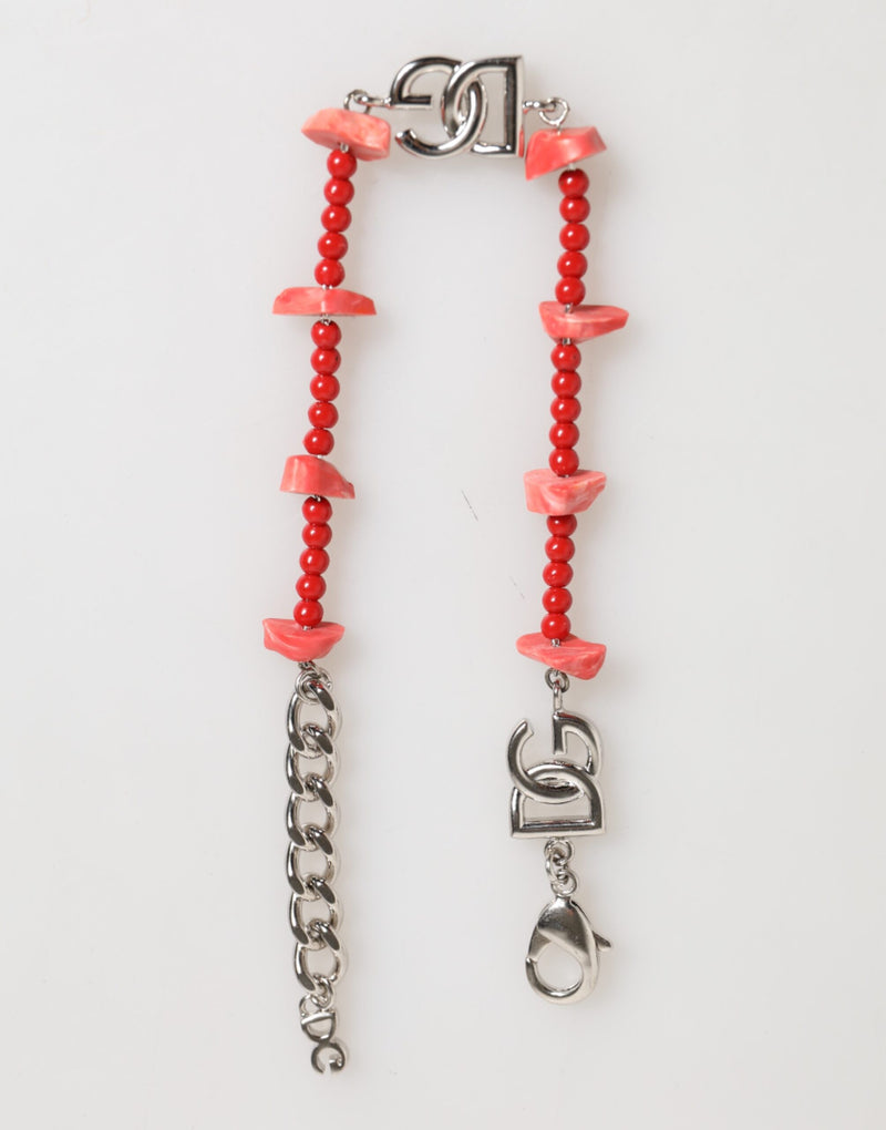 Bracelet chaîne pour homme en laiton argenté, perles en résine et logo DG Dolce & Gabbana