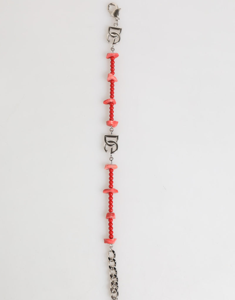 Bracelet chaîne pour homme en laiton argenté, perles en résine et logo DG Dolce & Gabbana