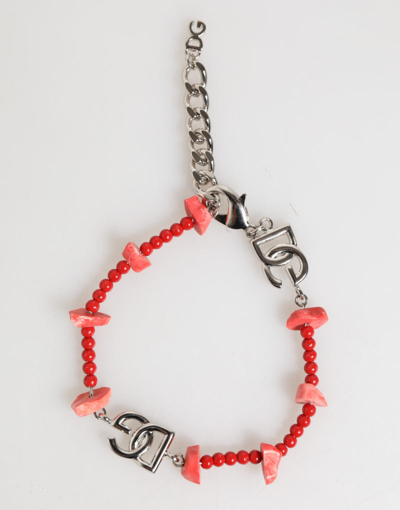 Bracelet chaîne pour homme en laiton argenté, perles en résine et logo DG Dolce & Gabbana