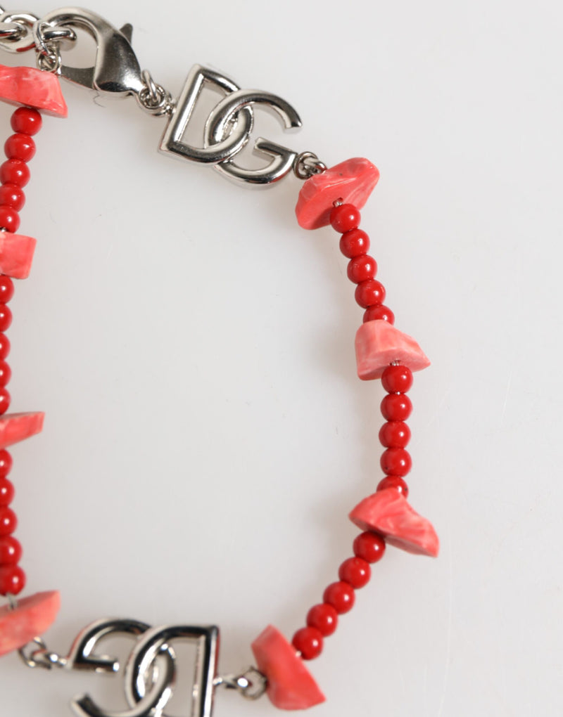 Bracelet chaîne pour homme en laiton argenté, perles en résine et logo DG Dolce & Gabbana