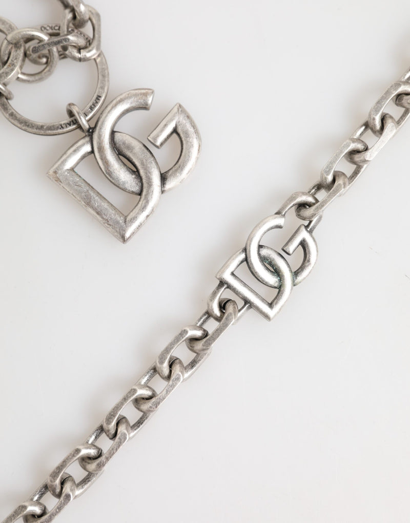 Colar masculino Dolce & Gabbana, de corrente em latão prateado, com detalhes do logotipo DG