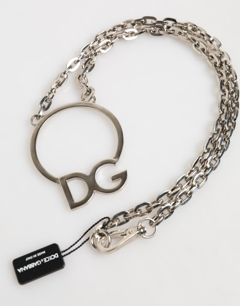 Collar de cadena para hombre de latón plateado con colgante del logotipo DG de Dolce & Gabbana