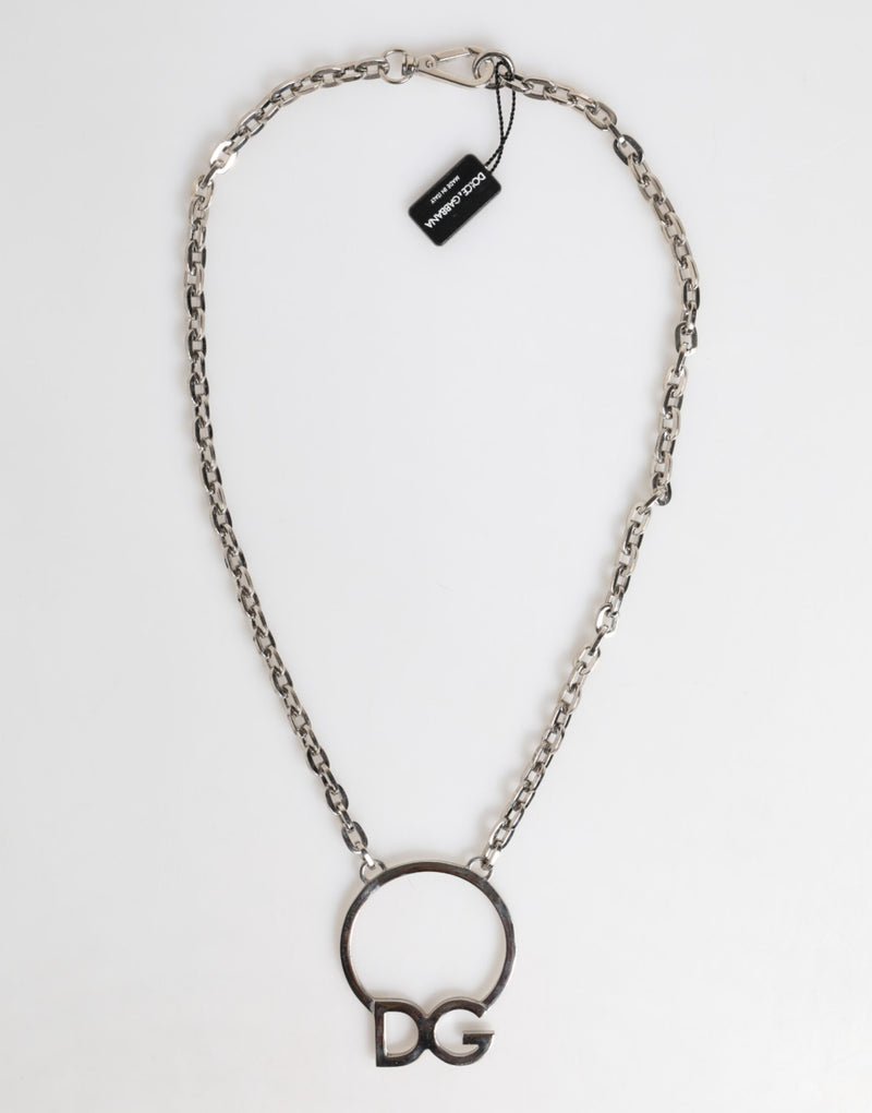 Collar de cadena para hombre de latón plateado con colgante del logotipo DG de Dolce & Gabbana