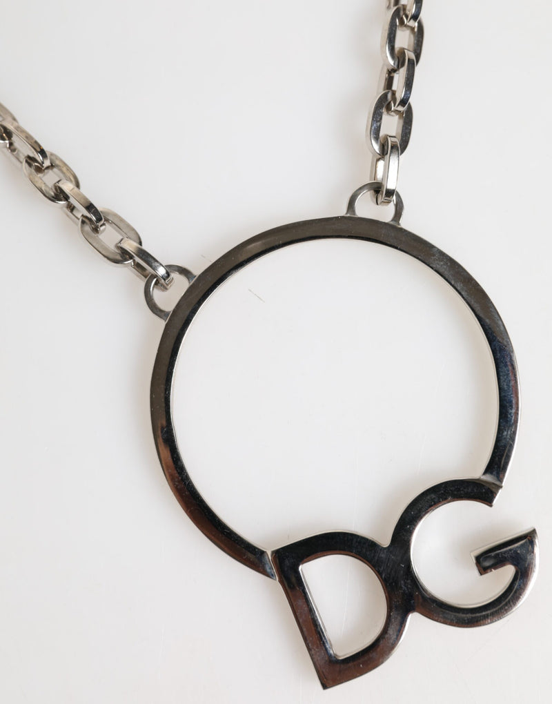 Collar de cadena para hombre de latón plateado con colgante del logotipo DG de Dolce & Gabbana
