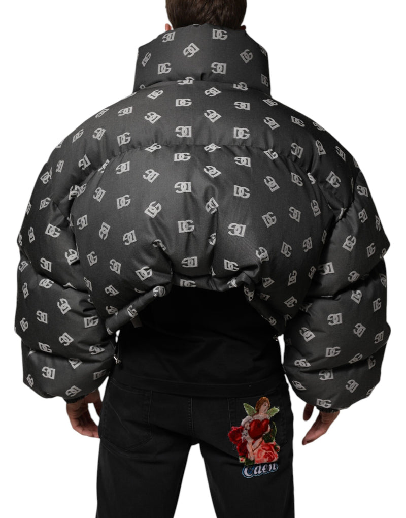Jaqueta puffer masculina Dolce & Gabbana, preta, com monograma DG e fechamento por zíper