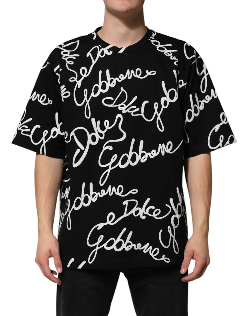 Camiseta Dolce & Gabbana preta de algodão com estampa do logo e gola redonda