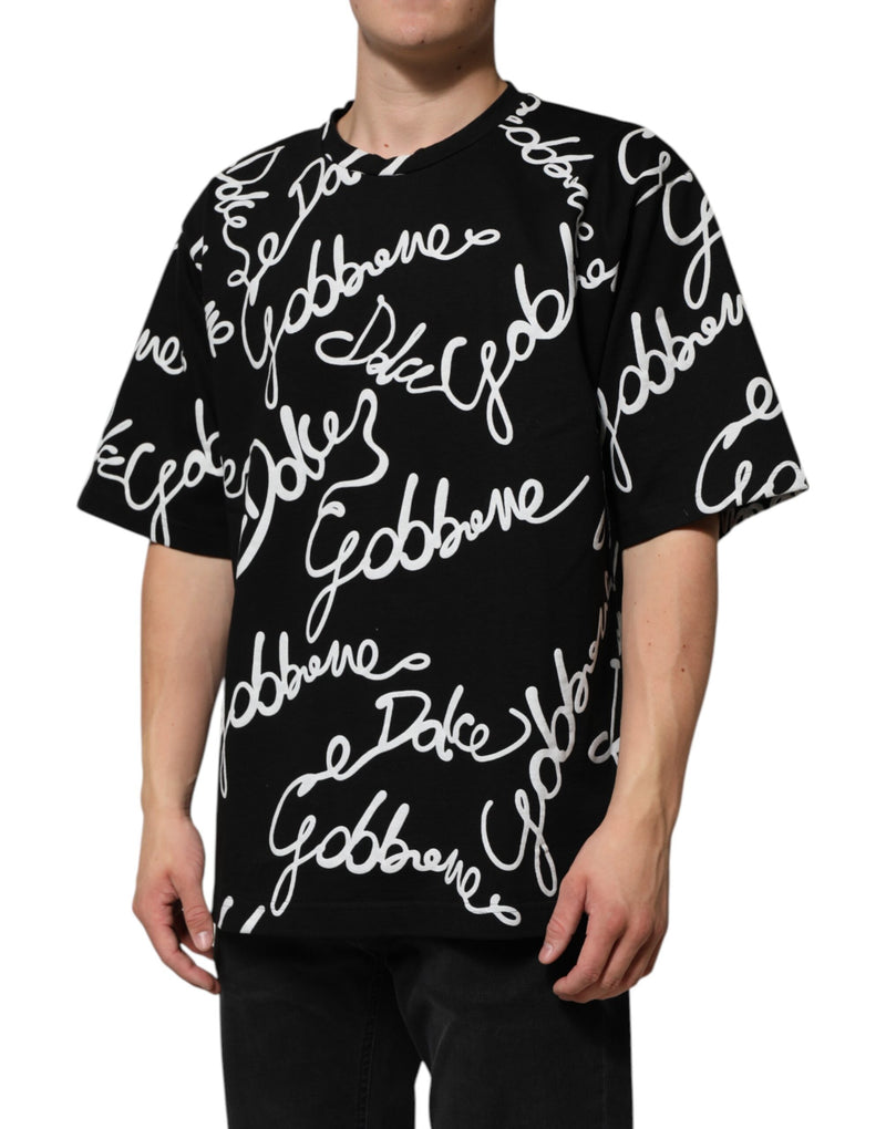 Camiseta Dolce & Gabbana preta de algodão com estampa do logo e gola redonda
