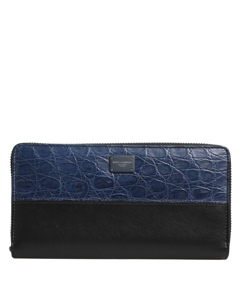 Cartera de mano continental para hombre de piel exótica negra y azul de Dolce & Gabbana