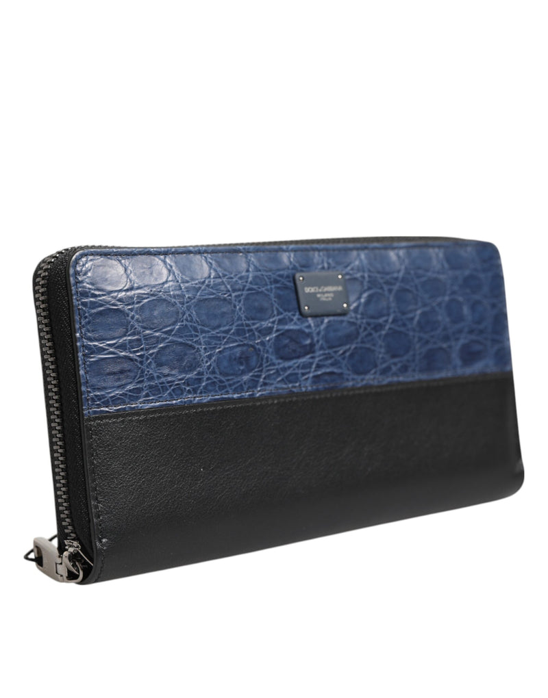Cartera de mano continental para hombre de piel exótica negra y azul de Dolce & Gabbana