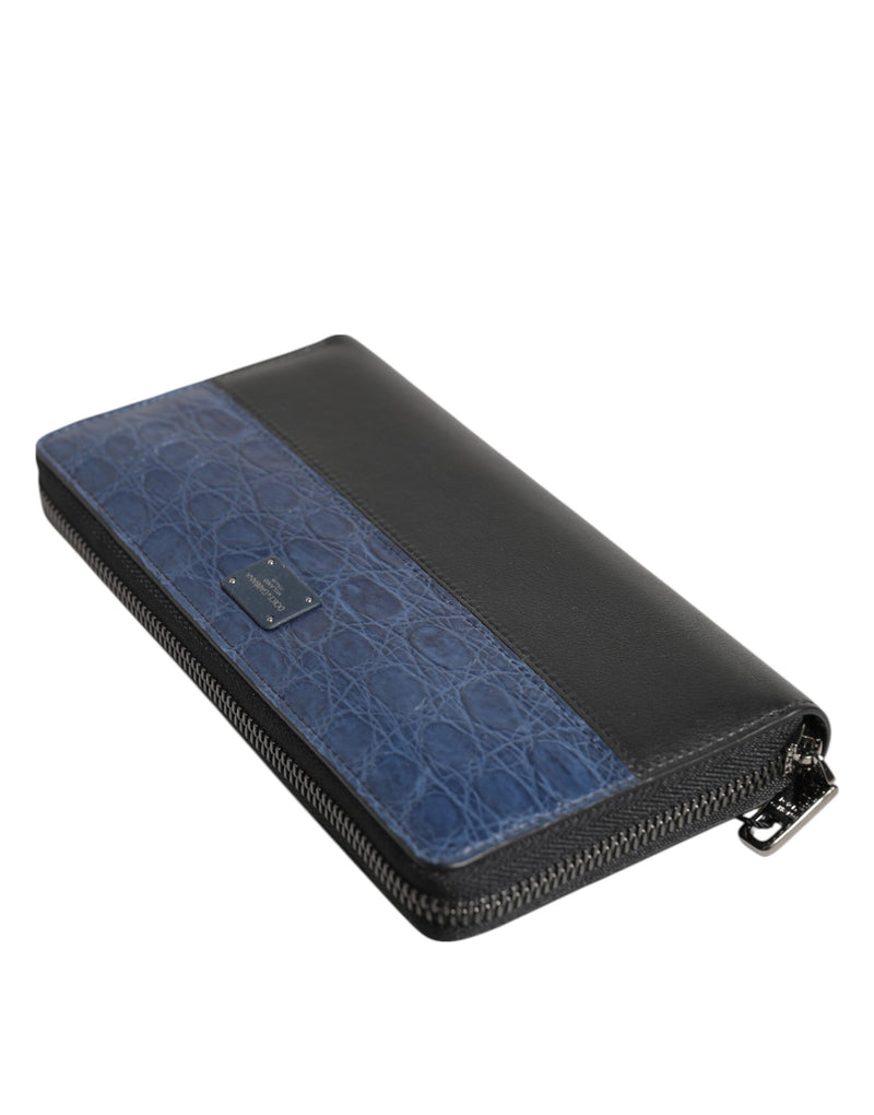Cartera de mano continental para hombre de piel exótica negra y azul de Dolce & Gabbana