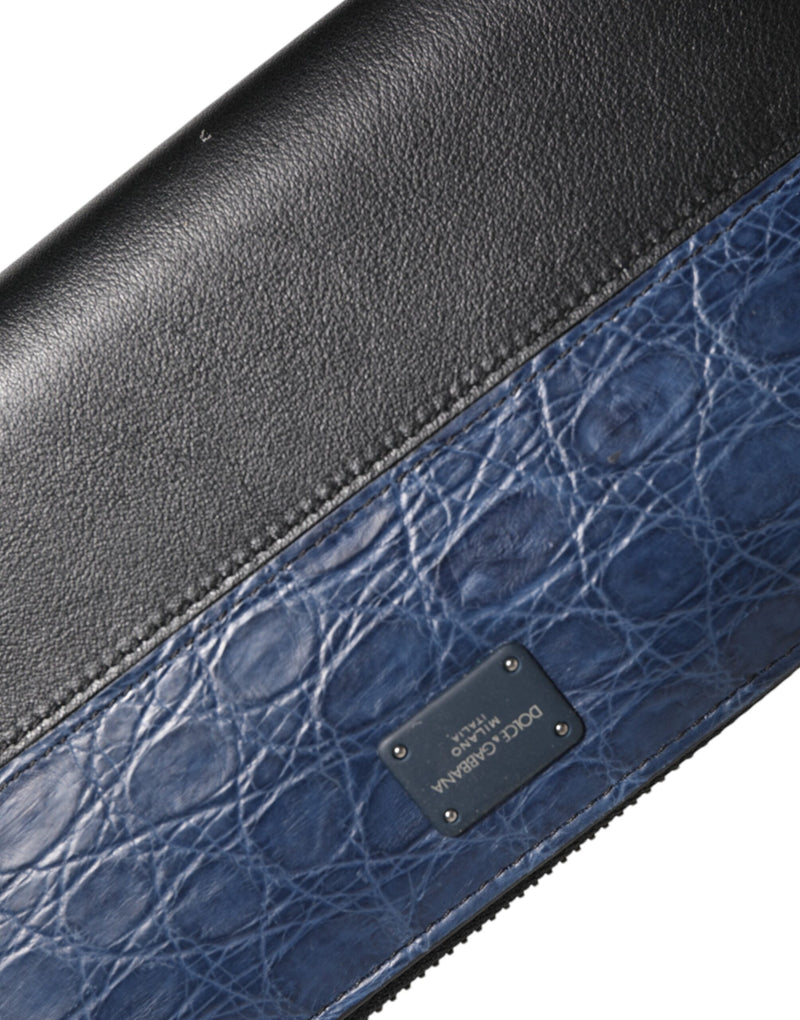 Cartera de mano continental para hombre de piel exótica negra y azul de Dolce & Gabbana