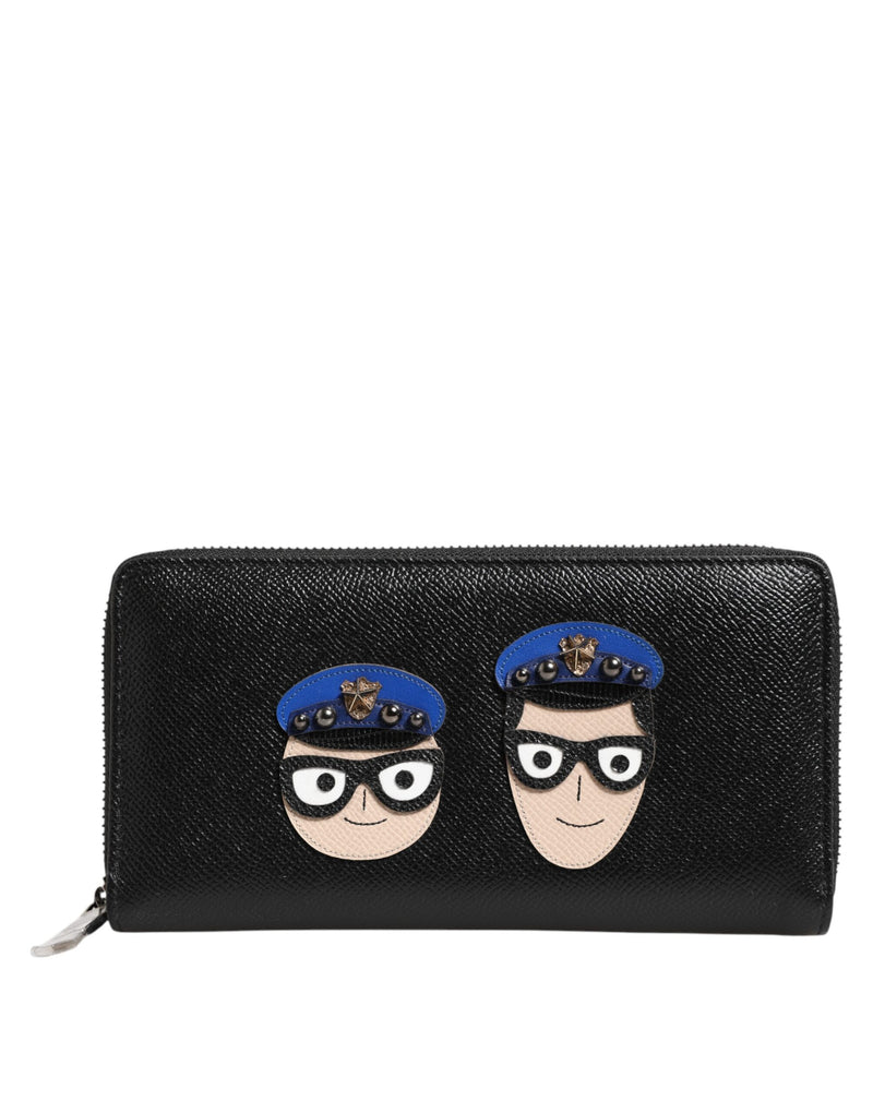 Portafoglio continentale da uomo in pelle nera con cerniera e decorazione #DGFAMILY Dolce & Gabbana
