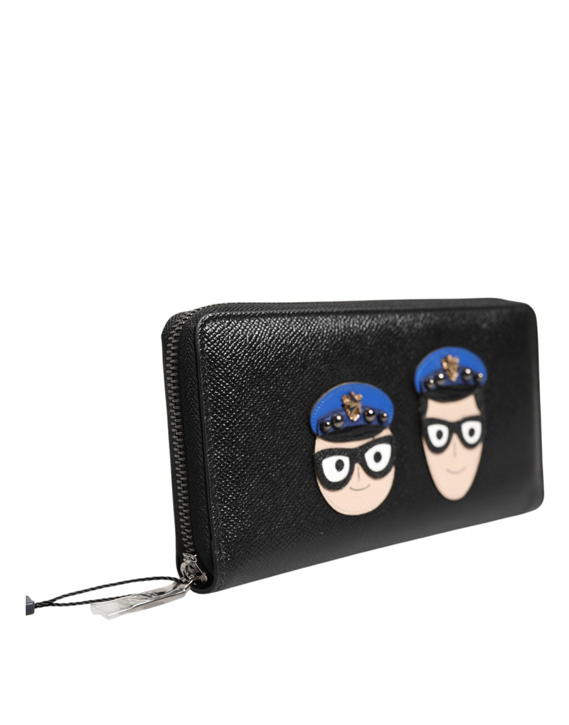 Portafoglio continentale da uomo in pelle nera con cerniera e decorazione #DGFAMILY Dolce & Gabbana