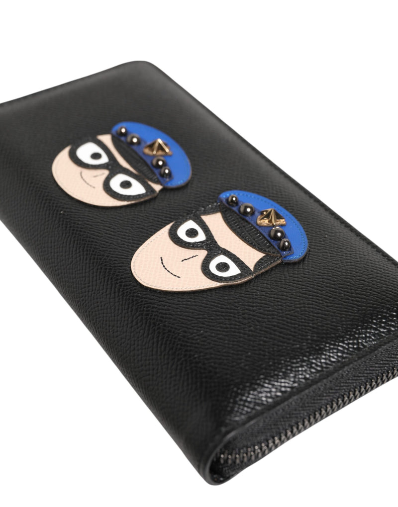 Portafoglio continentale da uomo in pelle nera con cerniera e decorazione #DGFAMILY Dolce & Gabbana