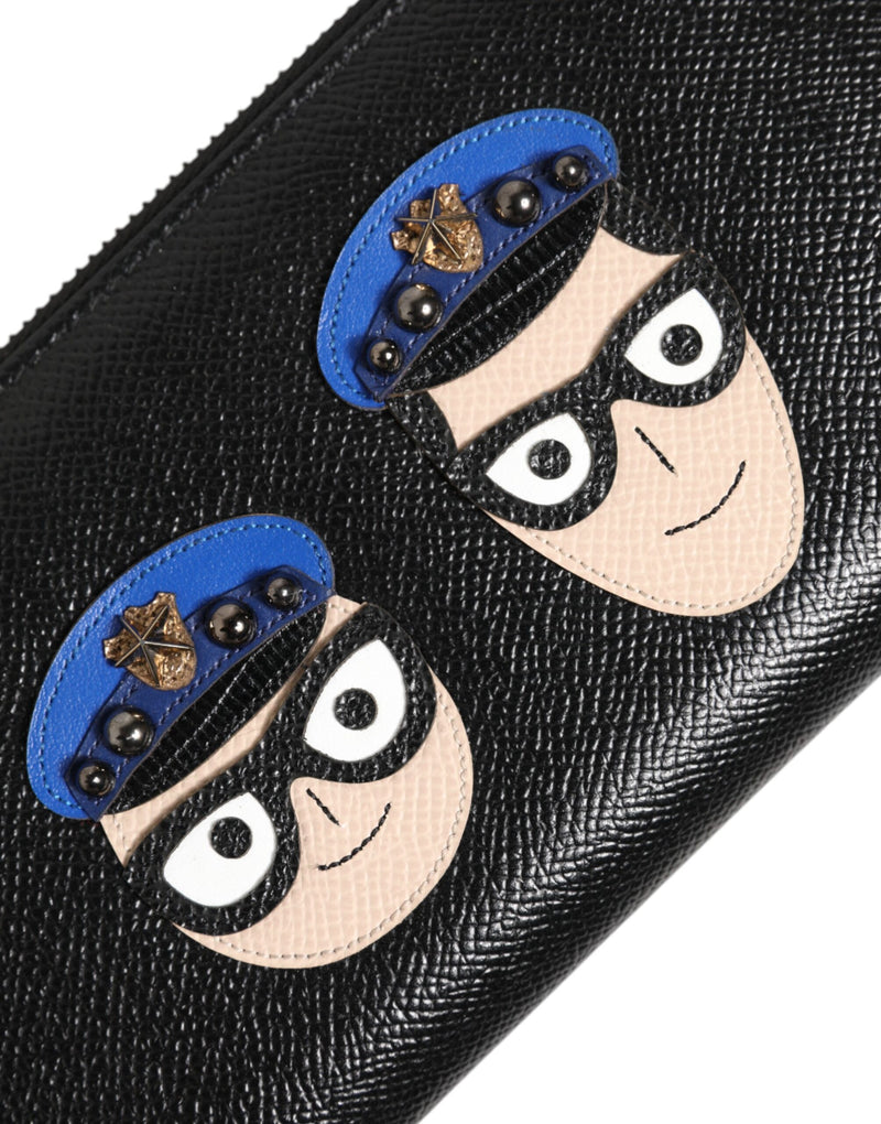 Portafoglio continentale da uomo in pelle nera con cerniera e decorazione #DGFAMILY Dolce & Gabbana