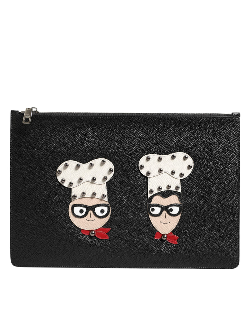 Bolso de mano tipo sobre para hombre de piel negra con adornos #DGFAMILY de Dolce & Gabbana