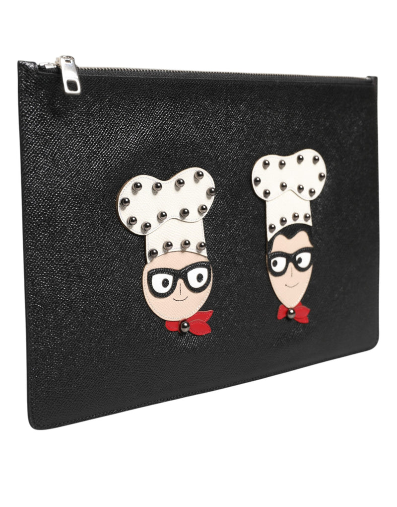 Bolso de mano tipo sobre para hombre de piel negra con adornos #DGFAMILY de Dolce & Gabbana