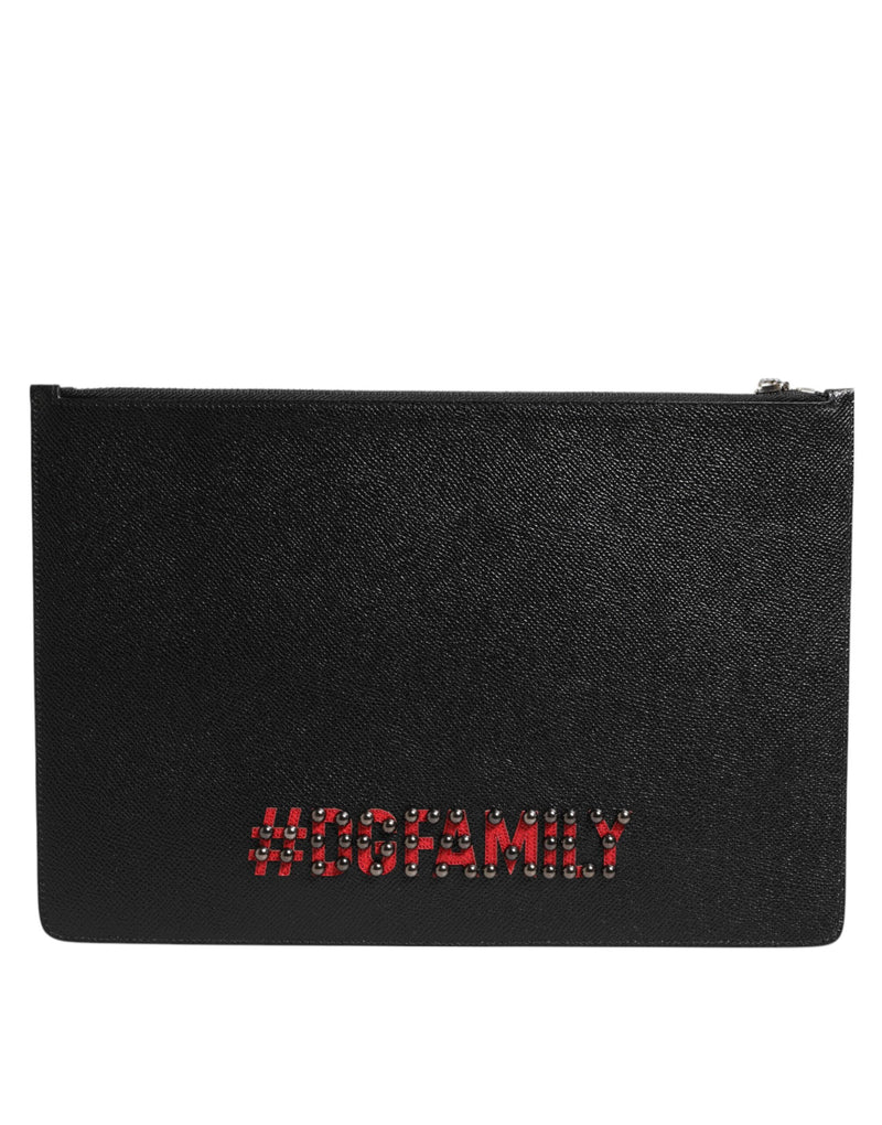 Bolso de mano tipo sobre para hombre de piel negra con adornos #DGFAMILY de Dolce & Gabbana