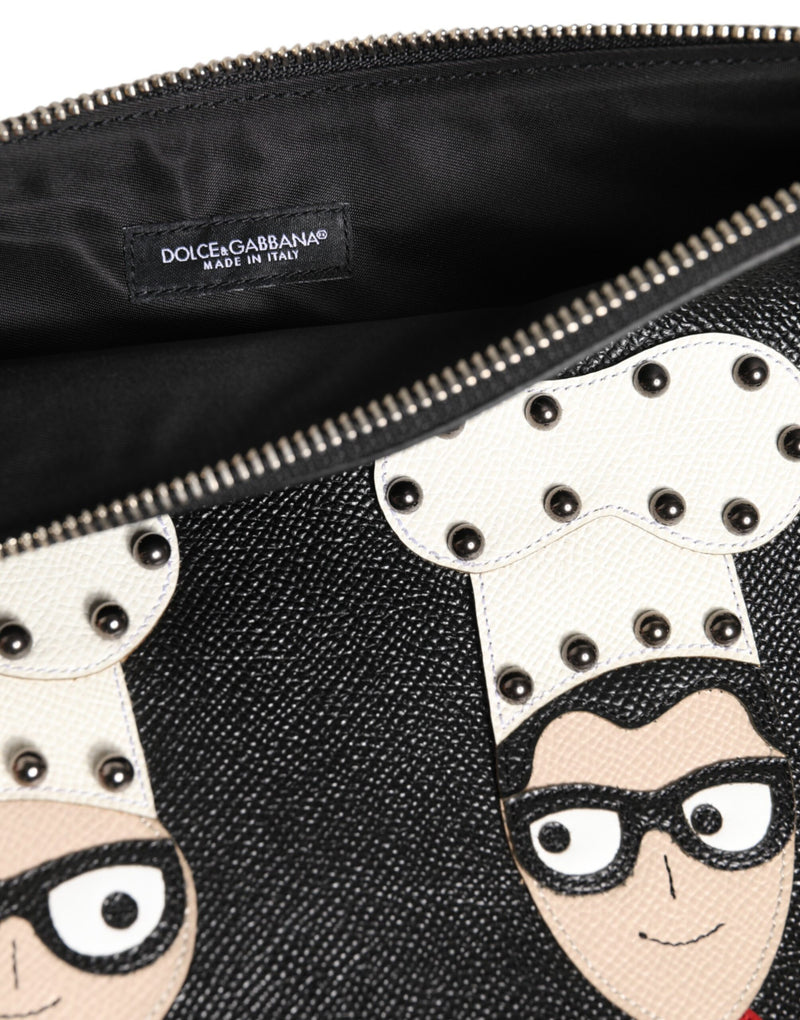 Bolso de mano tipo sobre para hombre de piel negra con adornos #DGFAMILY de Dolce & Gabbana