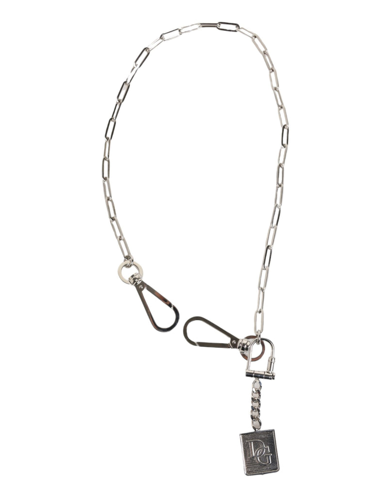Collar para hombre con colgante del logotipo DG y cadena de metal en tono plateado Dolce & Gabbana