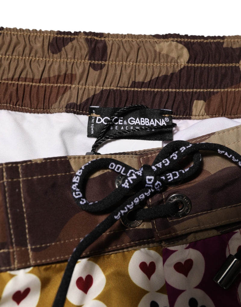 Dolce & Gabbana Multicolor Playing Card Camouflage Shorts Swimwear