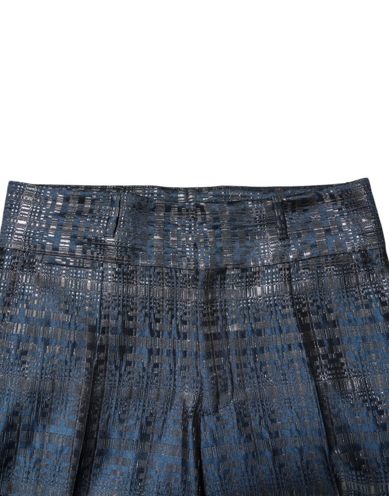 Pantaloni da uomo Dolce & Gabbana in seta blu argento lucida, dal taglio slim