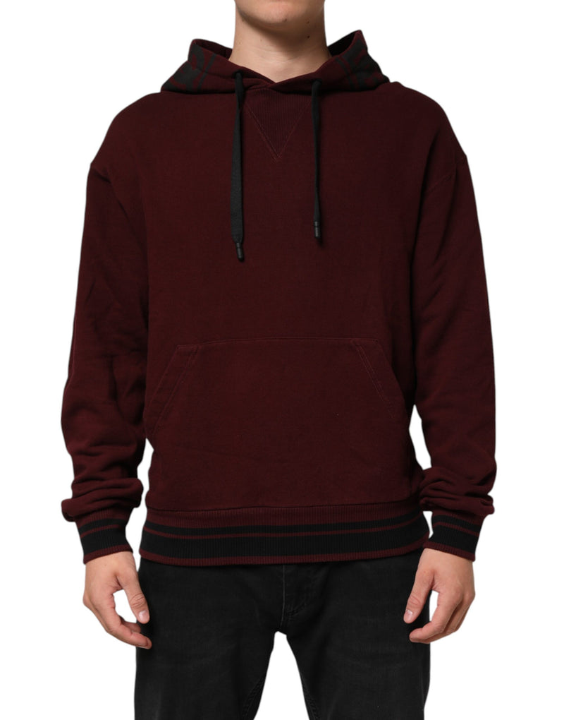 Dolce & Gabbana Felpa con cappuccio da uomo in cotone bordeaux a quadri, foderata