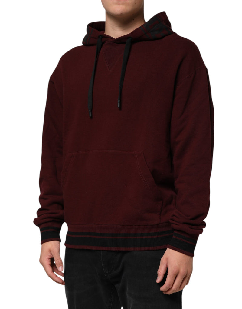 Dolce & Gabbana Felpa con cappuccio da uomo in cotone bordeaux a quadri, foderata