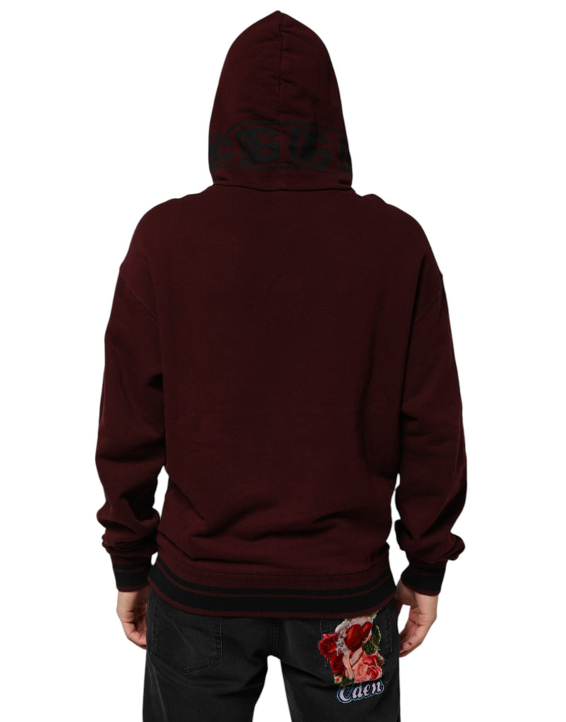 Dolce & Gabbana Felpa con cappuccio da uomo in cotone bordeaux a quadri, foderata