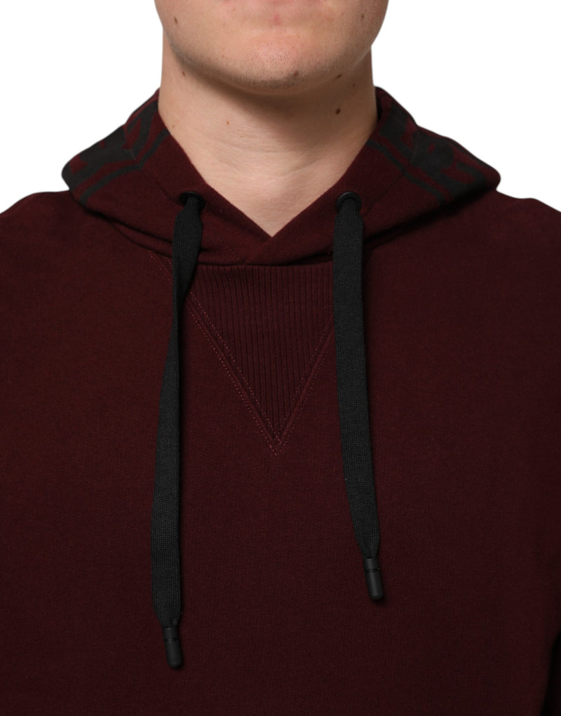 Dolce & Gabbana Felpa con cappuccio da uomo in cotone bordeaux a quadri, foderata