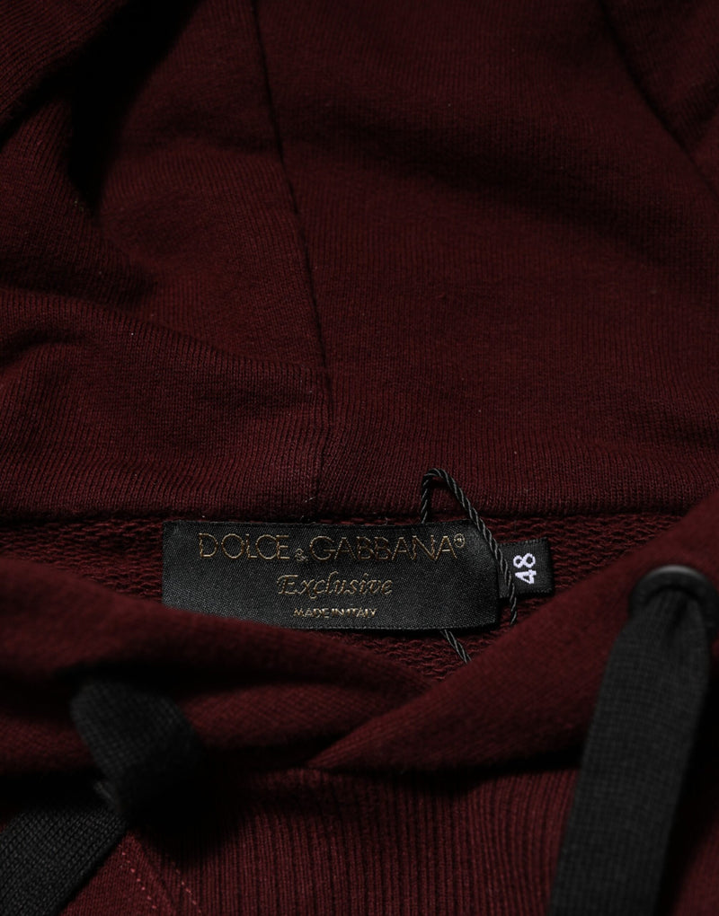 Dolce & Gabbana Felpa con cappuccio da uomo in cotone bordeaux a quadri, foderata