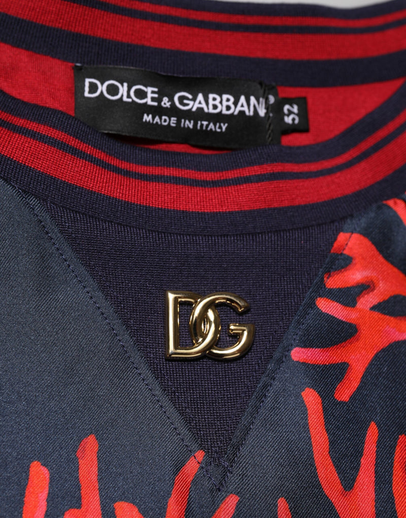 Dolce & Gabbana Silk Navy Red Coral Print Pullover Sweater