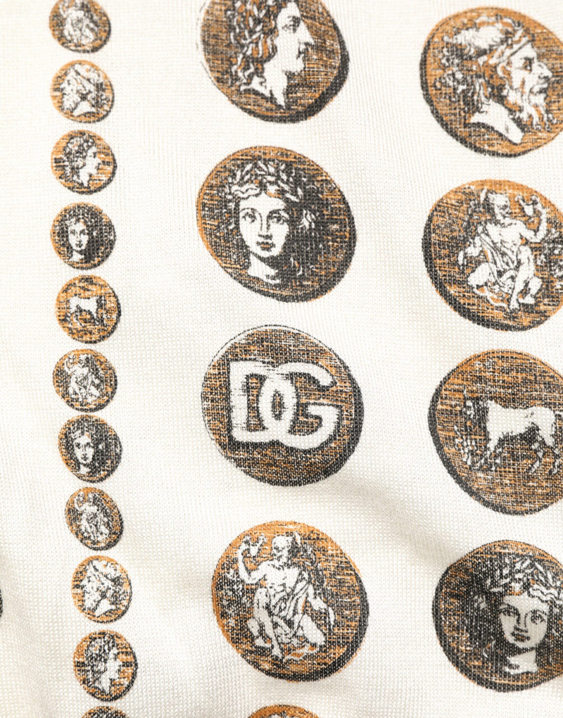 Polo pour homme en soie ivoire à imprimé pièces et logo Dolce & Gabbana