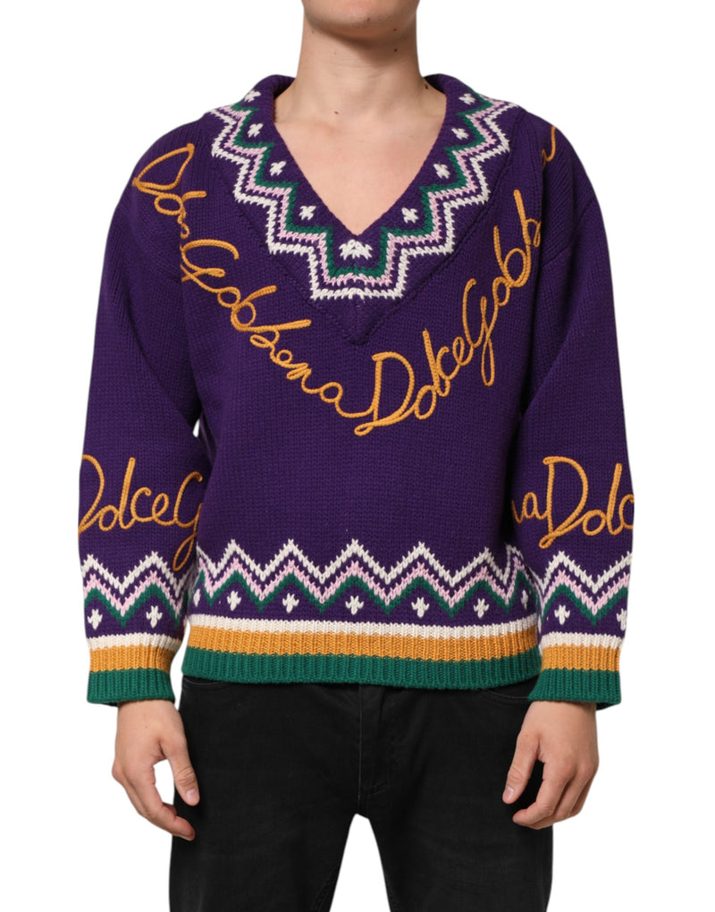 Pull en maille pour homme en laine violette avec logo DG Dolce & Gabbana