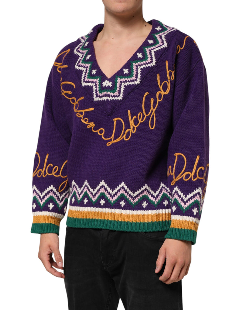 Pull en maille pour homme en laine violette avec logo DG Dolce & Gabbana
